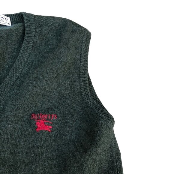 VINTAGE Burberry Wool Sweater Vest Green Large - Picture 3 of 6